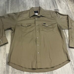 Wrangler Heavy Pearl Snap Shirt Mens XL Tan Brown Western Long Sleeve Cotton